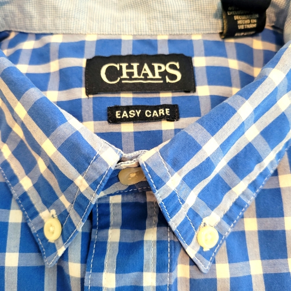Mens Chaps Plaid Easy Care Button Down Short Sleeve Shirt - Picture 9 of 9